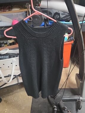 Philosophy Black Open-Knit Crewneck Sweater